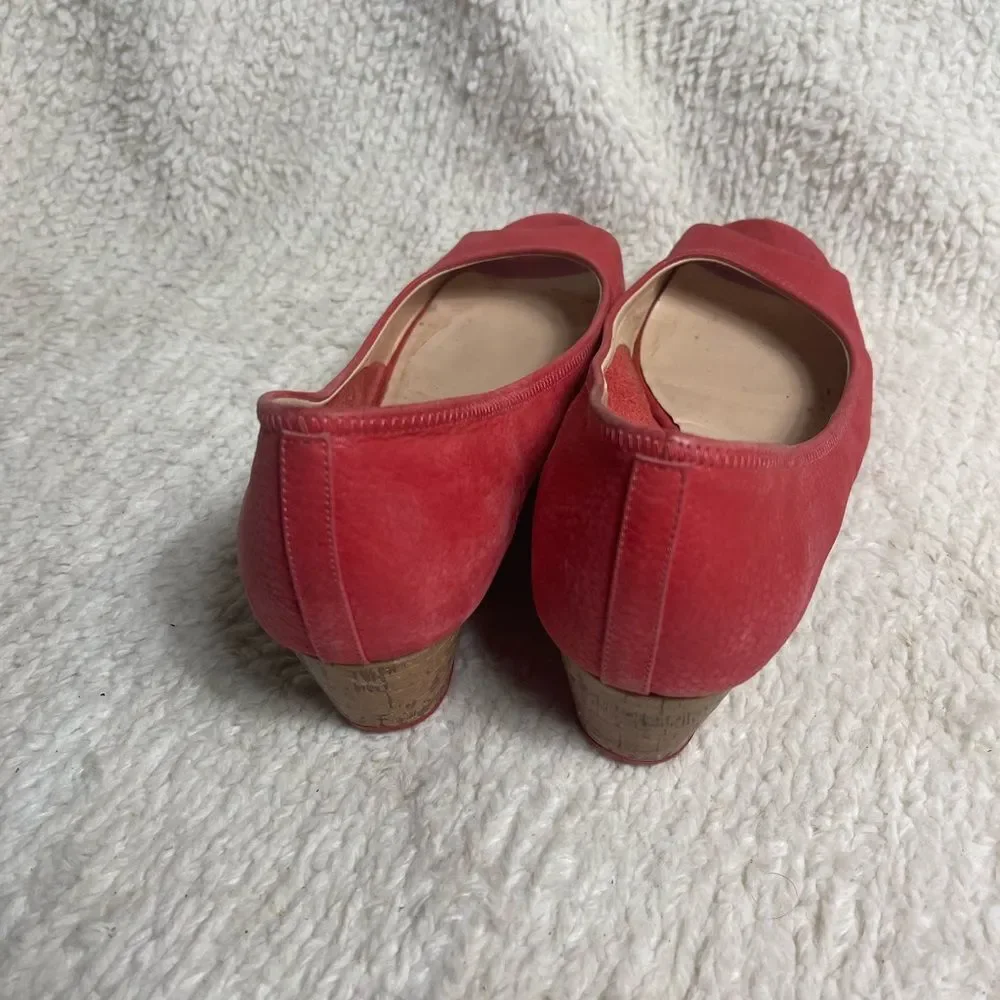 Cole Haan Nike Air leather blood orange Peep Toe Wedge Shoes SZ10B